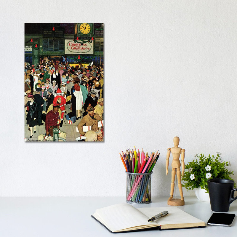 «Union Train Station, Chicago, Christmas», reproduction d'art sur toile tendue