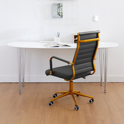 Executive Office Swivel Chair With Ribbed Leather Back by Latitude Run