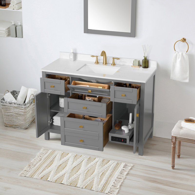 Ensemble de meuble-lavabo simple autoportant 48 po avec comptoir et lavabo Juniper, Gris anthracite
