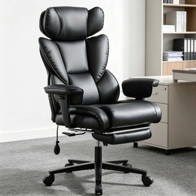Ergonomic High-Back Reclining Office Chair with Adjustable Headrest, Armrests, Retractable Footrest, and Lumbar Support
