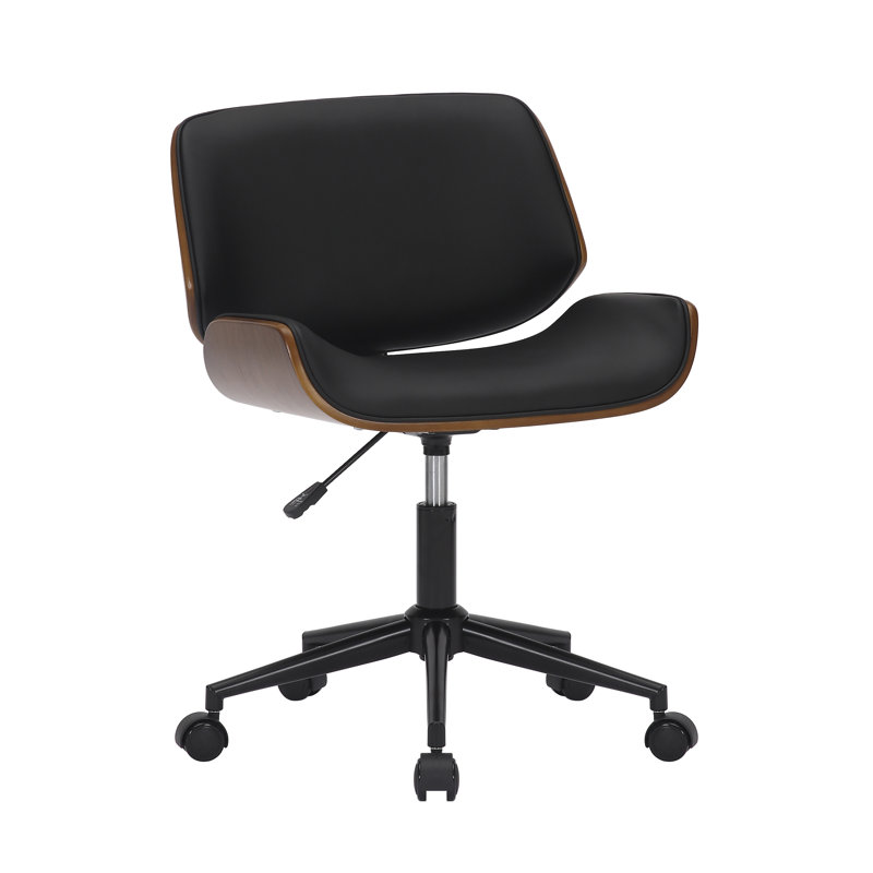 Chaise de bureau style Mid-Century en similicuir Temme, Noir, Black