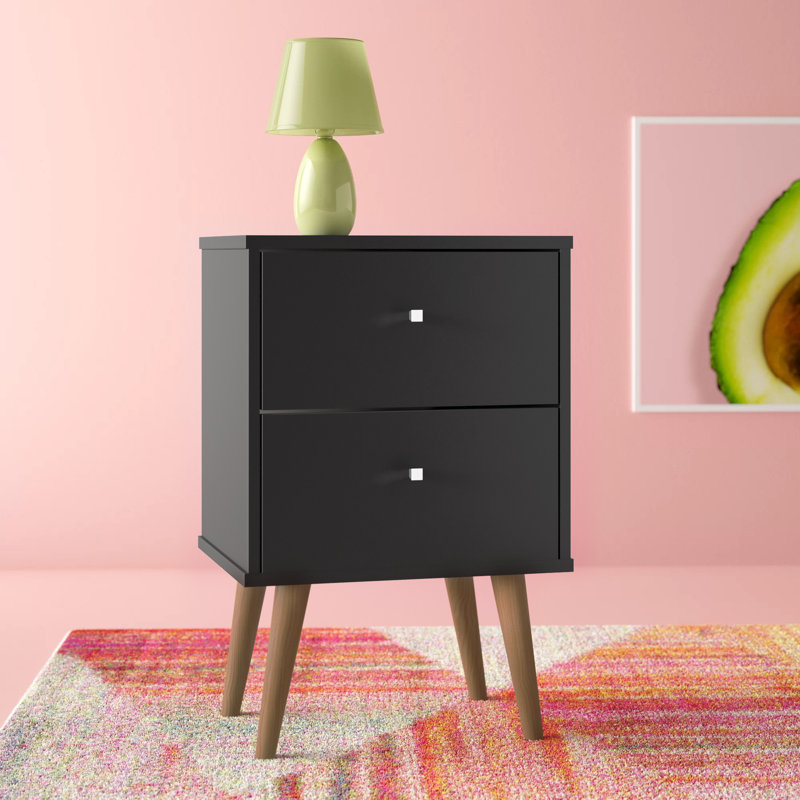Liberty 18" W Mid-Century Modern 2-Drawer Nightstand in Black, Black