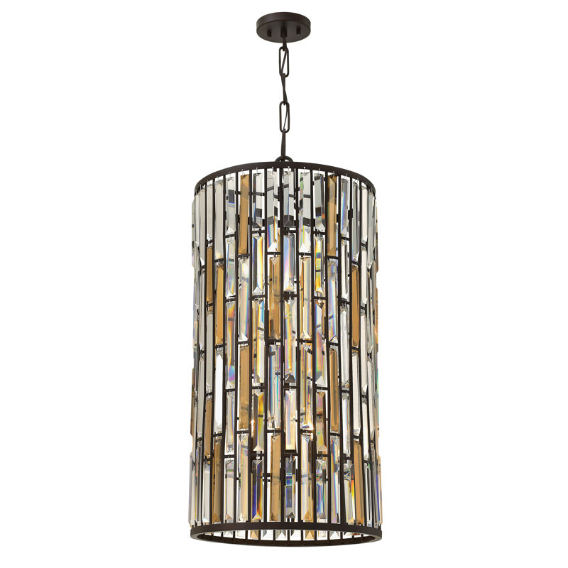 Gemma Six-Light Tall Drum Pendant w/ Crystal Rectangular Prisms