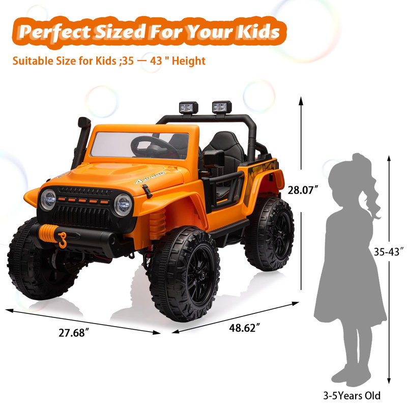 Chariot électrique 24V pour enfants avec télécommande, Orange