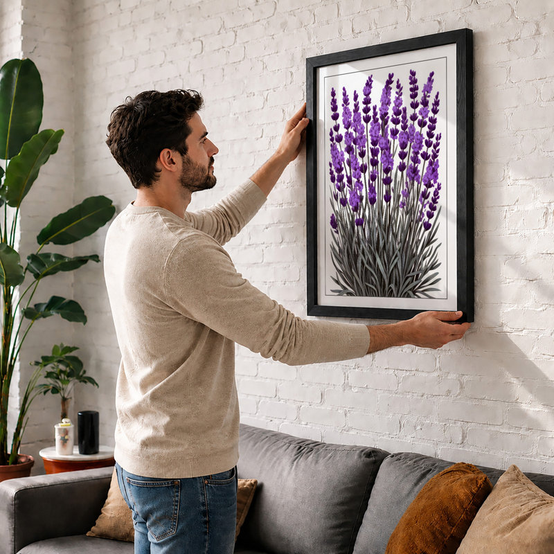 Lavender Study Botanical - Framed Print, Oak, A4 - 29.7 x 21.0 cm