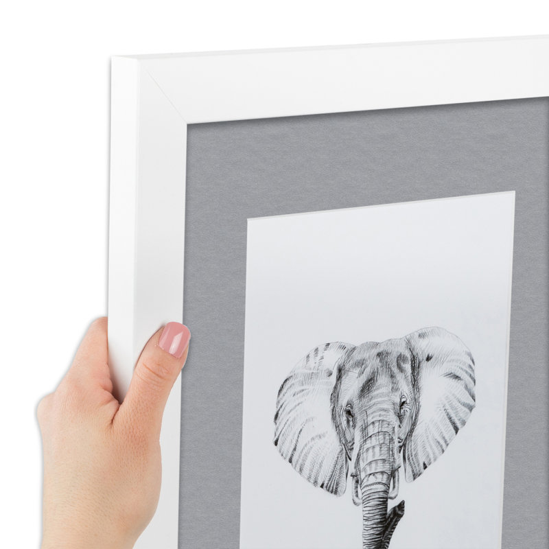White and Silver Matted 9x11 Picture Frame with Glass