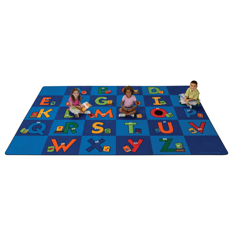 Large Blue Alphabet Tufted Rectangular Kids Rug