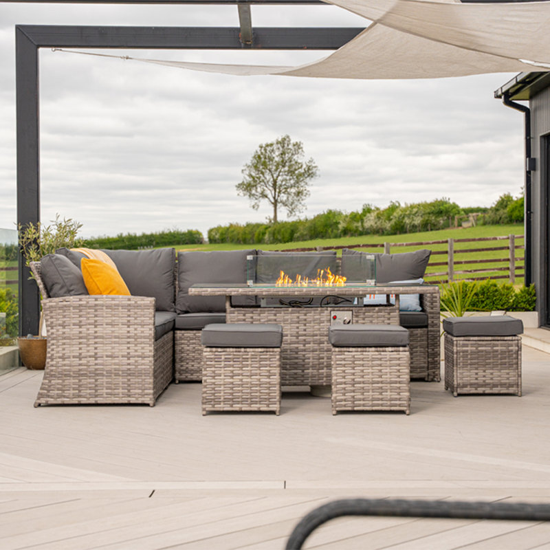 Berrywood 9 - Person Wicker Patio Dining Set with Rectangular Table , Cushions Included