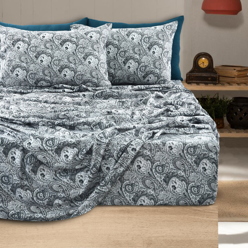 Leeson Microfiber Paisley Sheet Set, Gray, Twin XL Sheet Set + 1 Fitted Sheet + 4 Pillowcases