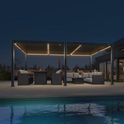 PURPLE LEAF 11' x 18' Louvered Pergola with LED Strip Lights and Control Panel for Patio Deck Garden Yard Gray