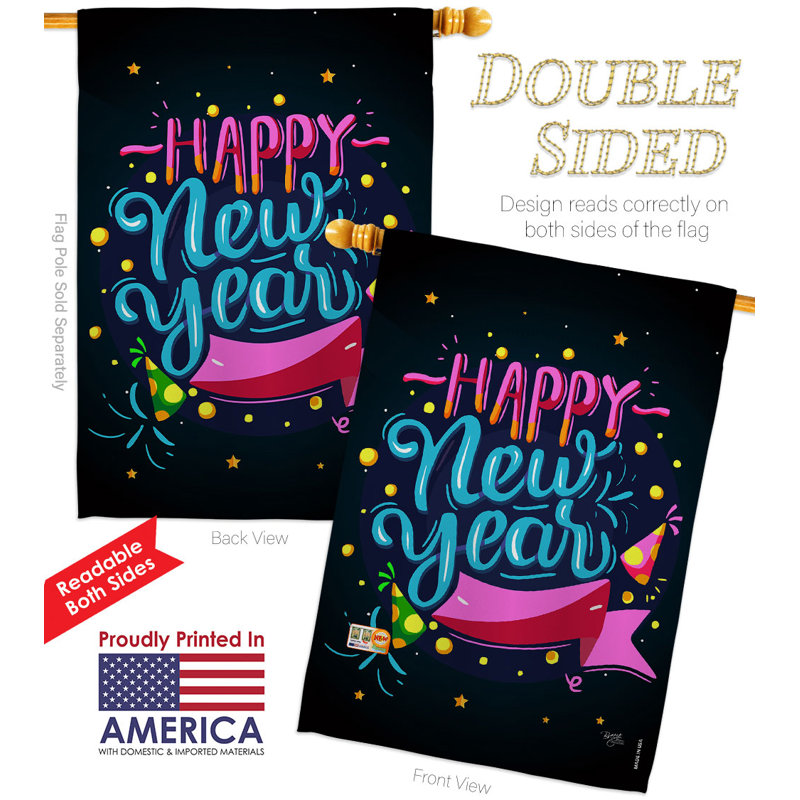Double Sided 40'' H x 28'' W Polyester New Year's House Flag