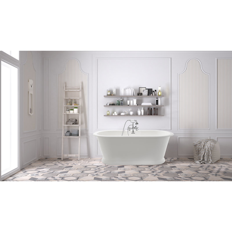 Chateau 66'' L Freestanding Soaking Bathtub, Polished Brass, Glossy White