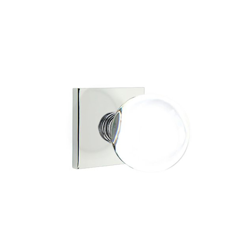 Bristol Privacy Crystal Knob with Square Rosette, Polished Chrome
