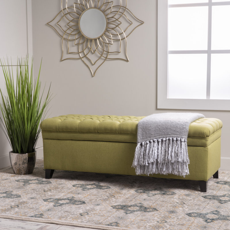 Cancic 50" Wide Tufted Rectangle Storage Ottoman, Green Polyester