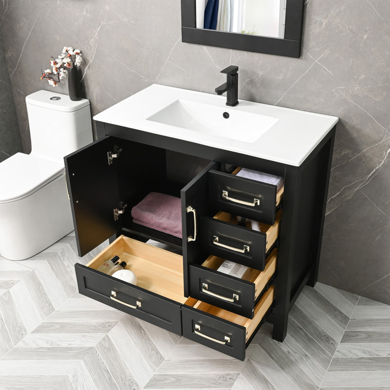 Sharee 36" Single Bathroom Vanity With Sink Top, Water Saving Faucet, Pop Up Drain, Black