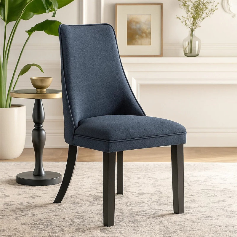 Ensemble de 2 chaises d'appoint Keya, à oreilles, en polyester bleu gris, bois brun