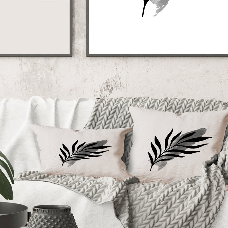 Carré, feuille tropicale abstraite I - coussin décoratif moderne imprimé, 18" x 18"