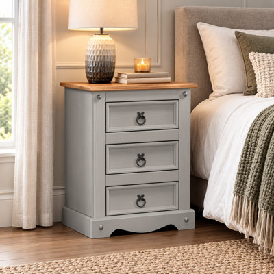 Juni Grey 3 Drawer Bedside Table Cabinet