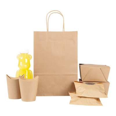 Restaurantware-Saving Nature 7.9 x 3.9 x 11.4 Inch Paper Shopping Bags, 100 Sturdy Bags With Handles - Durable, For Groceries, Gifts, Or Merchandise, Kraft Paper Retail Handle Bag