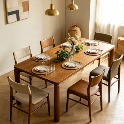 Elegant 70.28″ Solid Rubber Wood Dining Table –Rectangular Kitchen Table with Thick Round Legs & Rounded Safe Edges, Farmhouse-Style Dinner Table Seats 6–8, Scratch-Resistant & Easy-Clean Surface for Everyday Family Meals