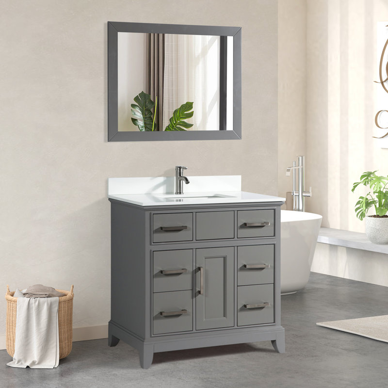 Ensemble de meuble-lavabo simple avec miroir 36 po Valor, Gris