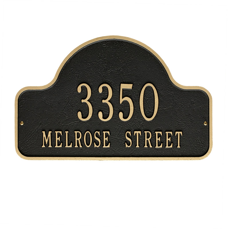 Plaque d'adresse murale à 2 lignes Lexy, Noir / or, Oui