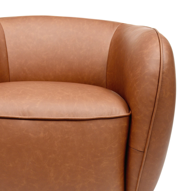 Fauteuil d'appoint pivotant en cuir véritable italien avec base en bois, entièrement assemblé, Brun