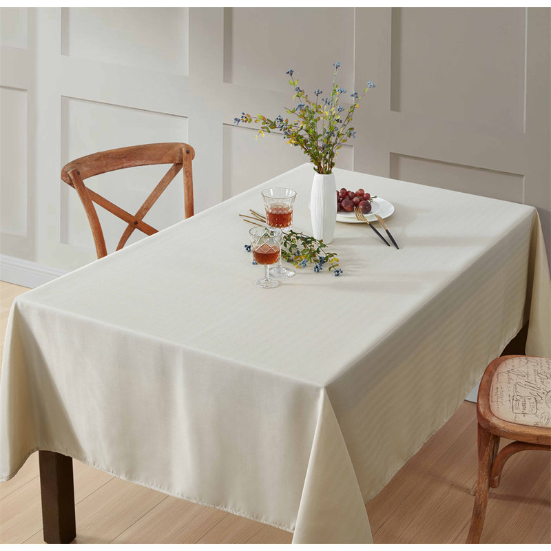 Lincoln Stripe Fabric Tablecloth, 144" Rectangle, Beige