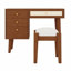 Coiffeuse rétro en bois avec prise de charge, 3 tiroirs, tiroir en rotin et tabouret Boho