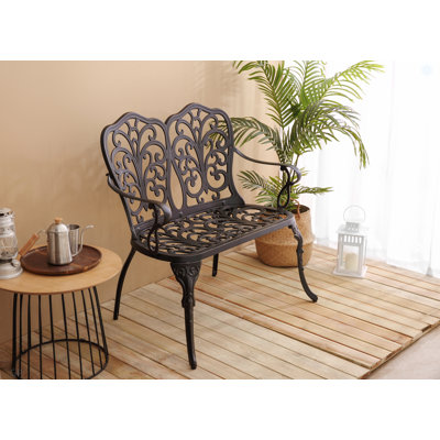 Tulip Patio Garden Bench Metal Park Bench Cast Aluminum Outdoor Furniture