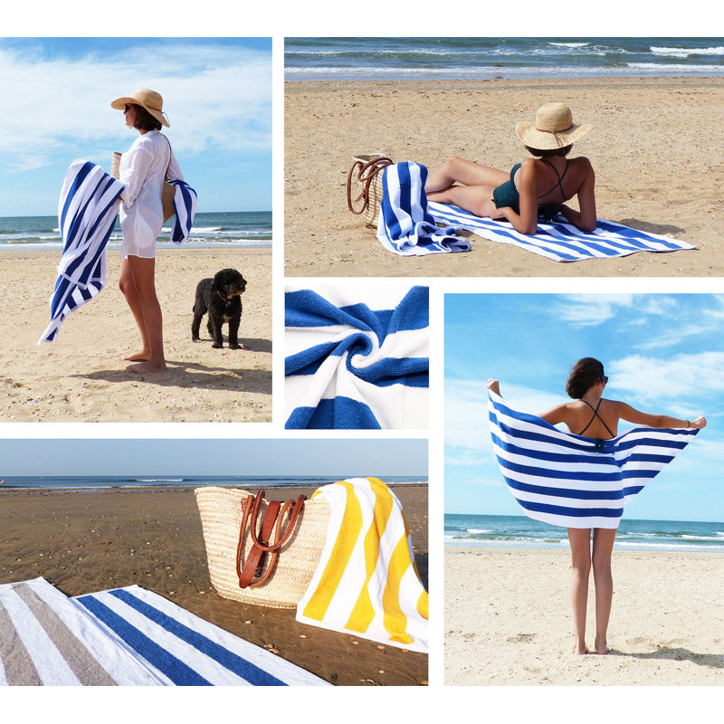Midweight Beach Towel, Blue/White