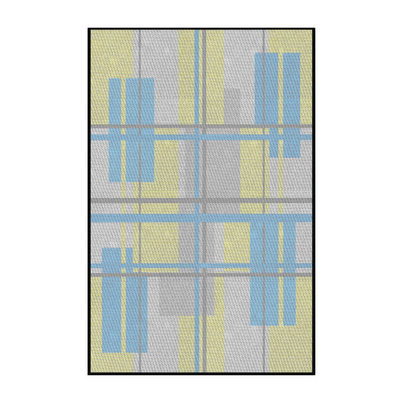 Tapis jaune/bleu à motifs, Rectangle 5 pi x 7 pi