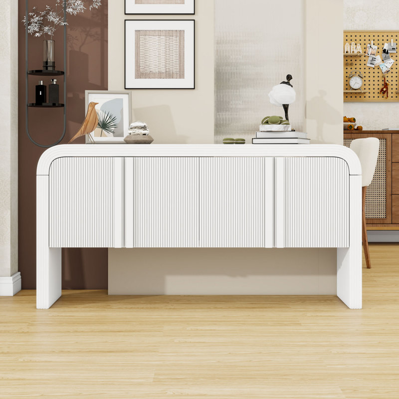 Console en bois avec 4 portes et tablettes réglables, Blanc