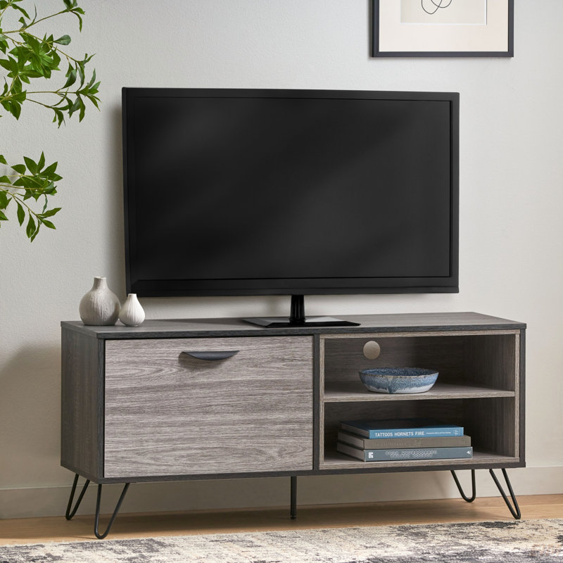 Caernarfon Modern Industrial TV Cabinet | Metal Frame, Wood-Look Finish with Fold-Out Cabinet, Drawers & Shelves - 71" W for 70" TVs, Living Room/Bedroom/Office