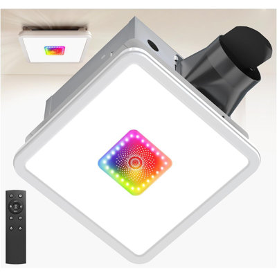 Ventilateur de salle de bain pour la salle de bain avec lumière et télécommande, 7 lumières à DEL d'intensité lumineuse et veilleuse 3000LM 5 CCT 2700K-6500K