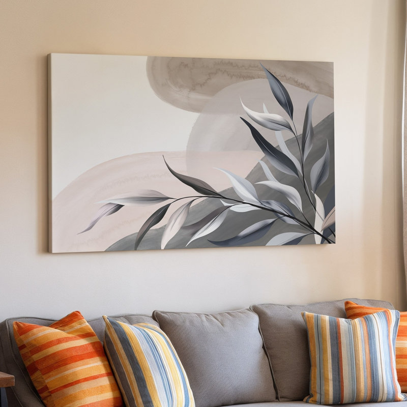 Toile, conception de papier peint sophistiquée présentant une composition abstraite d'art mural doux aux formes fluides dans des tons discrets de toile beige
