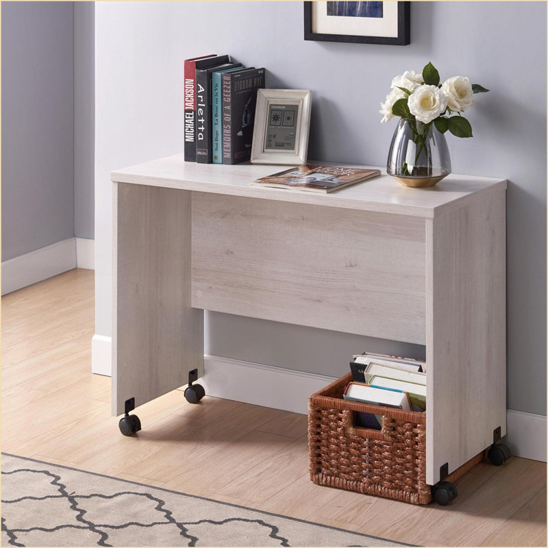 Mid-Century White Oak Mobile Desk with Locking Wheels for Home Office, Easy Mobility, Oak