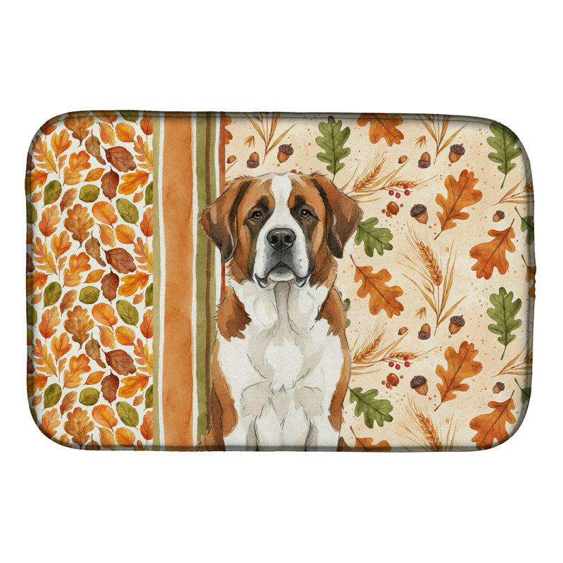 Brown and White Saint Bernard Heirloom Fall Dish Drying Mat