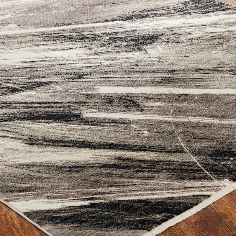 Likens Abstract Area Rug in Gray/White, Rectangle 8'5" x 11'5"