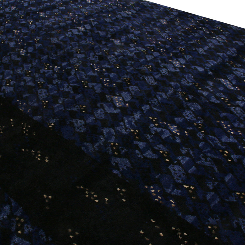 Rug & Kilim’S Scandinavian-Inspired Geometric Black And Blue Wool Pile Rug, Rectangle 12' x 15'
