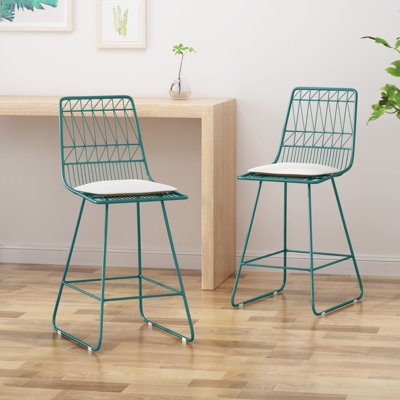 Tabourets de bar en métal avec dossier et coussin, chaises de hauteur comptoir intérieures et extérieures, structure en acier durable, sièges confortables, ensemble de 2