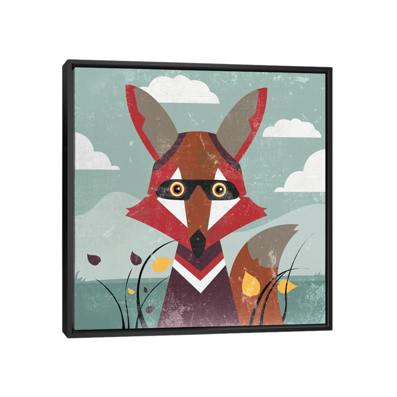 « fox », impression sur toile, H 18 po x l 18 po x P 1,5 po, Toile avec cadre noir, Pas de tapis