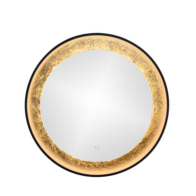 Miroir rond en métal avec désembueur 30 po Clara, température réglable, gradateur et mémoire intelligente, Doré