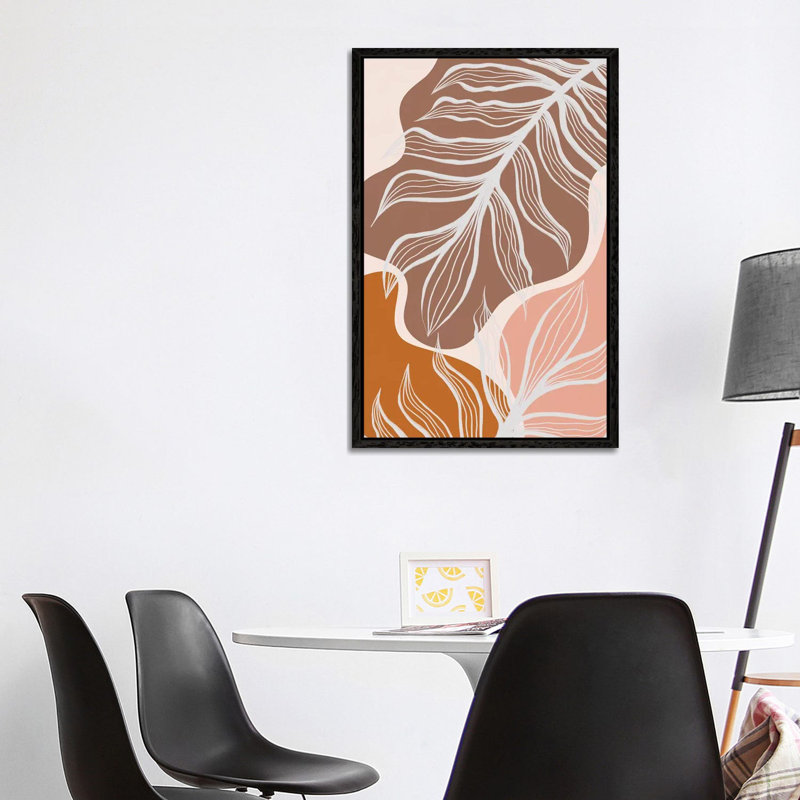 Organic Shapes & Palm Leaves 1 Piece Wall Art on Canvas, 101.6cm H x 66.04cm W x 3.81cm D, Black Framed