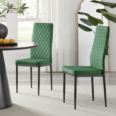 Keensburg Luxury Velvet Modern Tall Back Dining Chairs with Metal Legs & Diamond Stitching