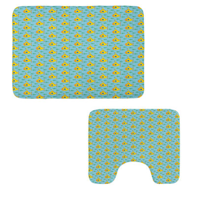  Yellow Submarine Bathroom Rug Set 2 Pieces Rectangle & Contour Mats Aqua Yellow
