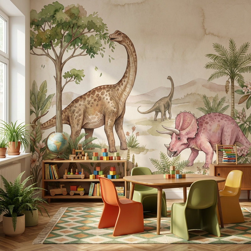 Papier peint dinosaures nature préhensible amovible, Non-Woven Nonpasted, 160"x108"