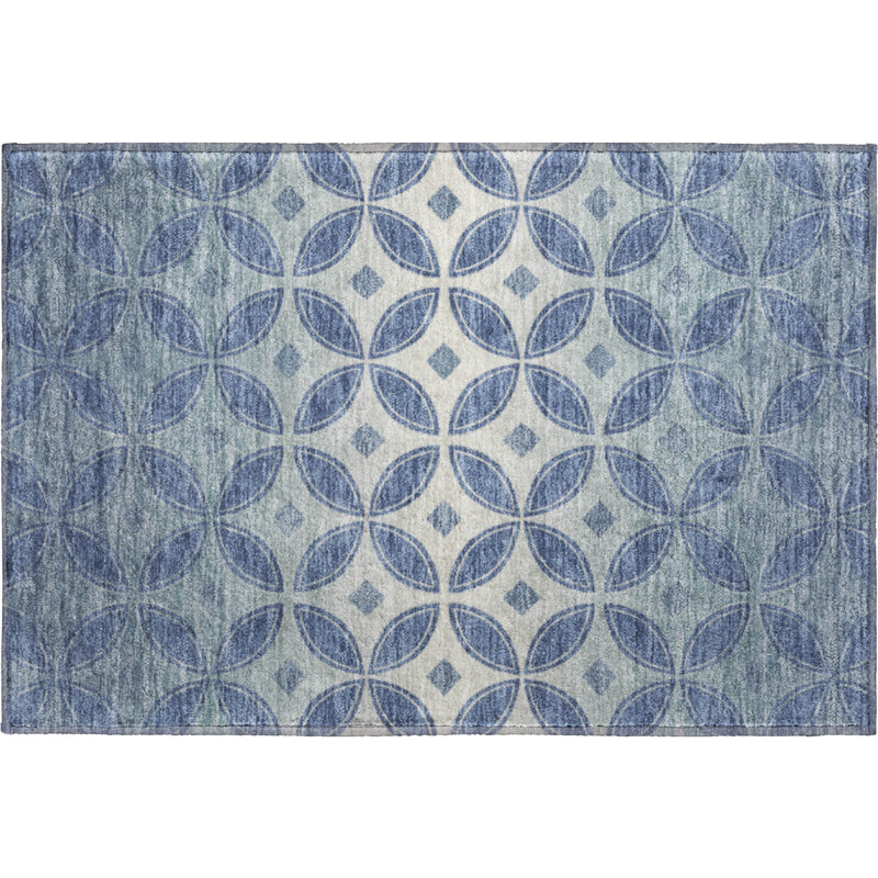 Premium Machine Washable Mayfield AMF2423 Geometric Rug, 1'8" x 2'6", Teal