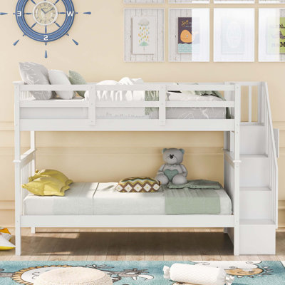 Stairway Twin-Over-Twin Bunk Bed with Ample Storage and Guard Rail, Space-Saving in Bedroom or Dorm, Easily Separable by One Allium Way