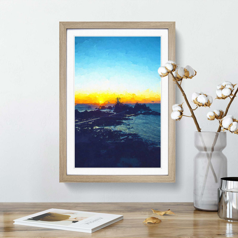 Lighthouse in Jersey in Abstract - Picture Frame Graphic Art Print, 48cm H x 36cm W x 2cm D, Oak Framed